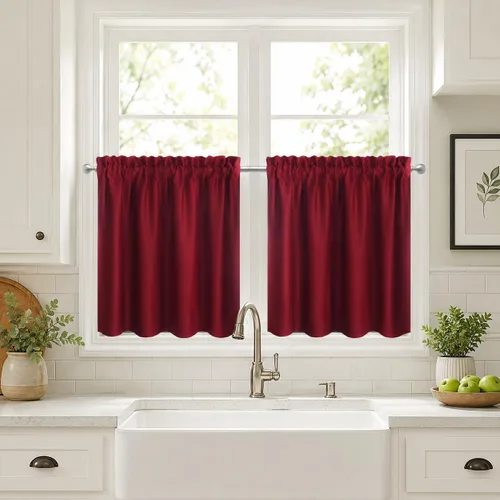 Vista 18 de Aquazolax Half Window Curtains 24 Inch Length, 28" Wide Rod Pocket Small Window Treatment for Kitchen, Bathroom, Camper, Beige, 2 Panels Set
