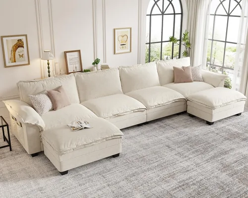 Vista 18 de KKL Sofá Seccional Modular de 89 Pulgadas, Sofá de Amor de 2 Asientos Sofá Nube con Asiento Profundo, Sofás Seccionales de Chenilla para Sala
