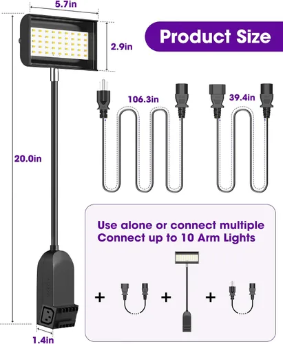 Vista 4 de HitLights Luces para ferias comerciales Pantalla LED e iluminación de brazo de exposición, luces de feria conectables incluidas abrazaderas