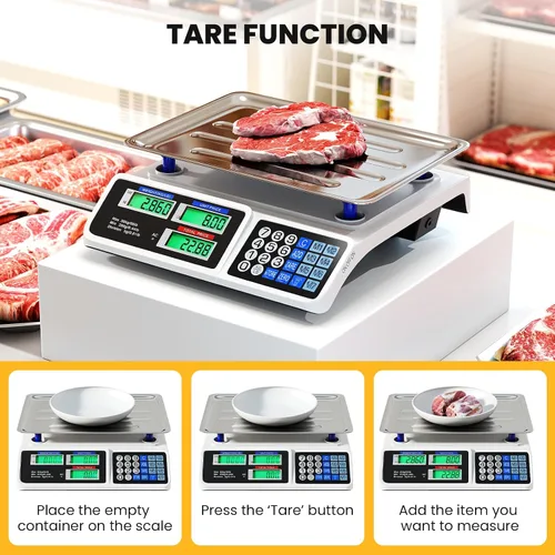 Vista 3 de Giantex Báscula de cálculo de precios 66 lb/30 kg, báscula comercial recargable de alimentos con pantalla LCD doble, plataforma de acero inoxidable