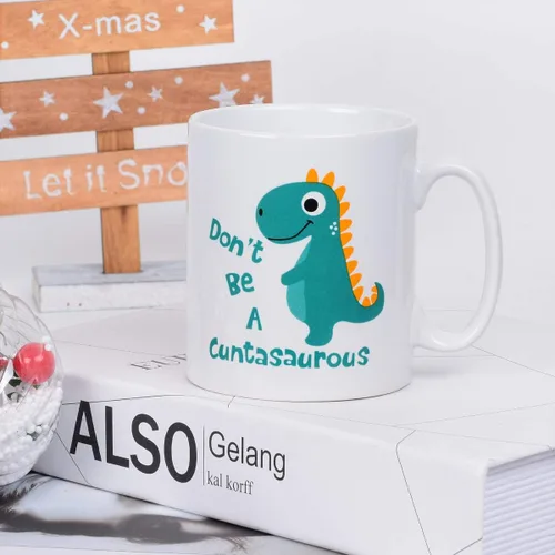 Vista 2 de BLEUM CADE Taza de café con texto en inglés «Don't be a Cuntasauro», taza de té con palabras divertidas, regalo novedoso, taza de cerámica blanca