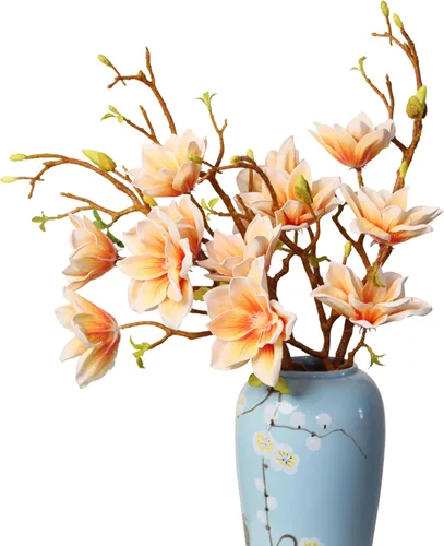 Vista 7 de 3 piezas de ramas de flores artificiales de magnolia, tallo de 31 pulgadas de largo, flores artificiales de imitación premium para decoración