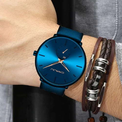 Vista 4 de Mens Watches Ultra-Thin Minimalist Waterproof-Fashion Wrist Watch for Men Unisex Dress with Leather Band