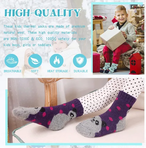 Vista 5 de Eocom 6 pares de calcetines de invierno cálidos de lana para niños y niñas