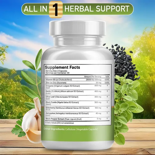 Vista 2 de JB Wellness Aceite de orégano, extracto de ajo, hoja de olivo, con astrágalo, suplemento de apoyo inmunológico y salud digestiva para mujeres