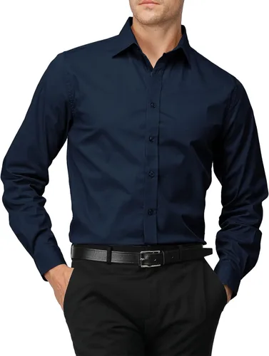 Vista 20 de H2H Camisas de vestir ajustadas para hombre, elásticas, de manga larga, básicas, formales, lisas, informales, para negocios, camisas con botones