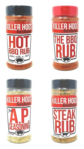 Vista 6 de Killer Hogs Paquete variado de barbacoa – barbacoa caliente, bistec, condimento A.P. y original BBQ Rub – Paquete de 4 botellas – 48 oz en total