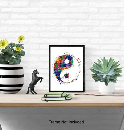 Vista 4 de Yin Yang - Impresión artística inspiradora de acuarela zen, foto sin marco de 8 x 10 pulgadas, regalo motivacional para meditación, fanáticos