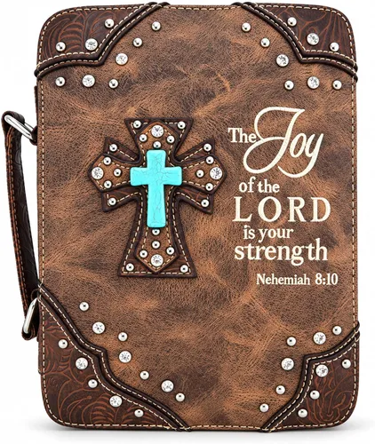 Vista 8 de Western Cross - Funda para la Biblia para mujer con correa, Escritura Nehemías 8:10 (#2 Fucsia)