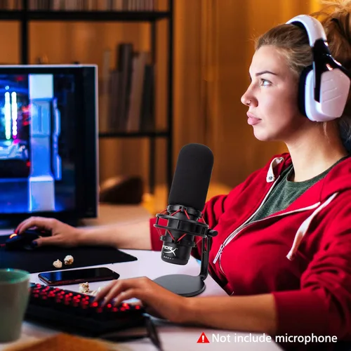 Vista 6 de Pantalla antiviento de micrófono Filtro Pop Compatible con HyperX QuadCast - Cubierta de espuma para micrófono con pantalla antiviento peluda