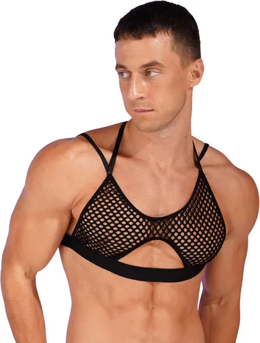 Vista 3 de ACSUSS Camiseta sin mangas exótica para hombre, sexy, para cuerpo, pecho, muscular, arnés, vendaje, lencería gay, disfraces