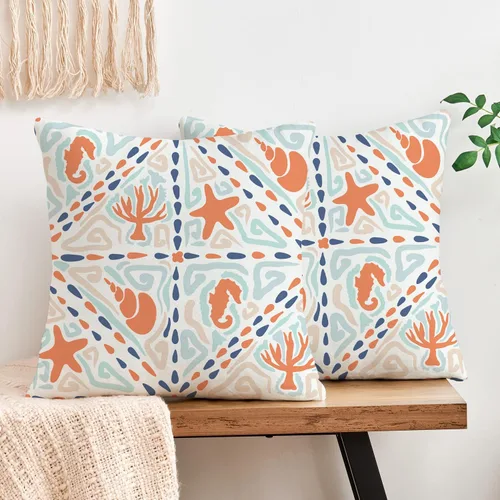 Vista 10 de Fundas de almohada azules con acuarela de playa, mar, océano, paisajes de naturaleza, funda de cojín cuadrada para sofá, cama, dormitorio