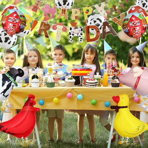 Vista 5 de Sumind Decoraciones de cumpleaños de granja, suministros de fiesta de cumpleaños de granja, suministros temáticos de animales de vaca, telón