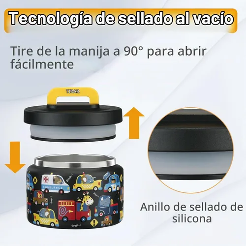 Vista 5 de PIQUEBAR - Termo infantil de 8 onzas para alimentos calientes, pequeño recipiente térmico de acero inoxidable, termo de boca ancha fácil de abrir