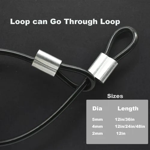 Vista 2 de 10 piezas Cable de 2mm de 12 pulgadas Recubierto de Vinilo de Acero Inoxidable con Bucles Cable Corto Cuerda de Alambre Cordón con Candado Cadena