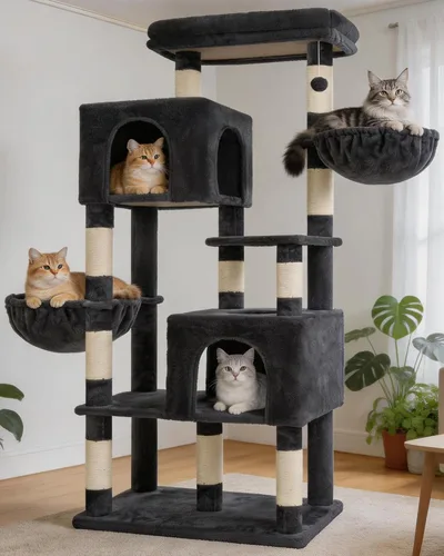 Vista 12 de Heybly Árbol para gatos de 68.1 pulgadas con plataforma superior de gran tamaño y base ancha, torre para gatos grandes de interior con 2
