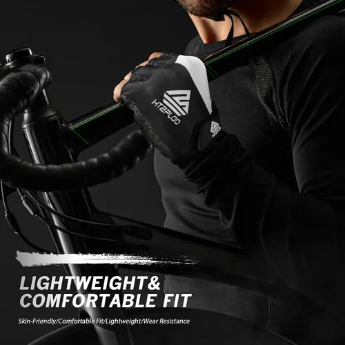 Vista 6 de Guantes de bicicleta para hombres y mujeres con almohadilla antideslizante que absorbe los golpes, guantes de ciclismo ligeros de medio dedo