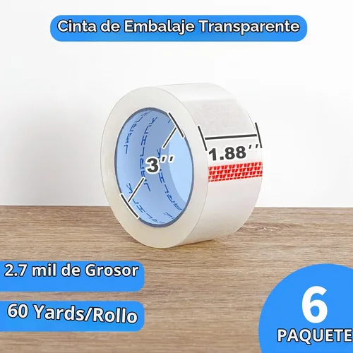 Vista 2 de JARLINK - Cinta de embalaje transparente (6 rollos), cinta de embalaje resistente para envíos, embalajes, mudanzas y sellados; cada rollo mide 2,7