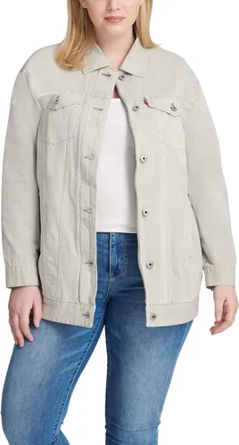 Vista 2 de Levi's Chaqueta de camionero larga de algodón de gran tamaño para mujer (talla estándar y grande), Rojo