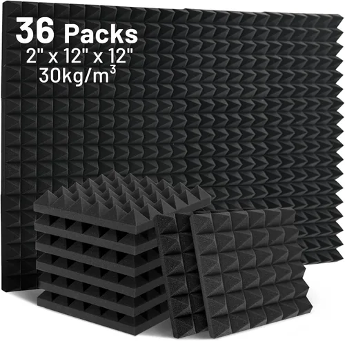 Vista 8 de Paquete de 36 paneles de espuma a prueba de sonido para paredes, paneles de espuma acústica piramidal de 12 x 12 x 1 pulgada, paneles de pared