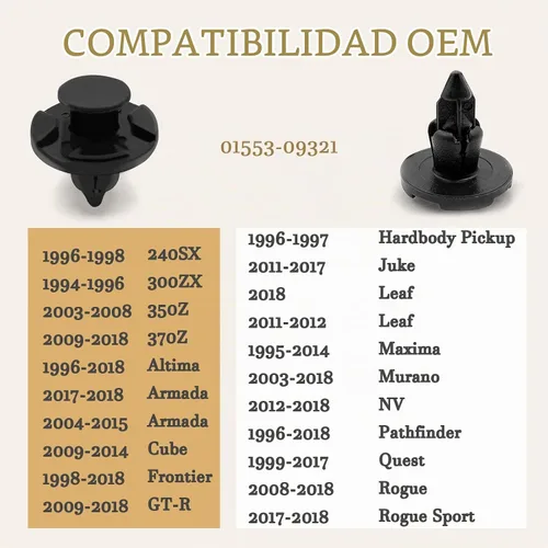 Vista 5 de 20 piezas de sujetadores de panel de guardabarros para parachoques Nissan OEM 01553-09321 Compatible con MR328954