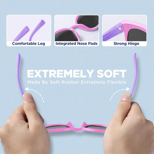 Vista 4 de RIVBOS RBK002 - Lentes de sol para niños y niñas, con correa polarizada, protección UV, flexible, de goma