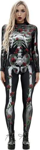 Vista 22 de Honeystore - Enterizo para disfraz de esqueleto para mujer, para Halloween, malla entera, leotardo, para cosplay Color06