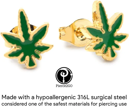 Vista 9 de P2GO Pair of 316L Marijuana Leaf Pendant Stud Earrings Jewelry