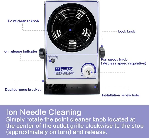 Vista 3 de FEITA Soplador de aire ionizador ESD ionizador Soplador de aire ionizante de escritorio Eliminador estático Ventilador ionizado antiestático AC110V