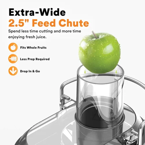 Vista 3 de Top Chef - Exprimidor centrífugo de acero inoxidable con motor de 400 W, control de doble velocidad, canal de alimentación ancha, jarra de jugo