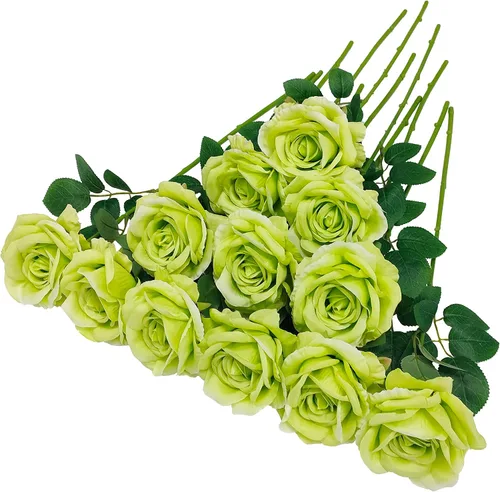 Vista 15 de ATFL Rosas Rubor, 12 Piezas de Rosas Rosa Pálido, Rosas Artificiales de Color Rosa Claro, Diámetro de la Flor 10 cm, Rosas Artificiales con Tallos