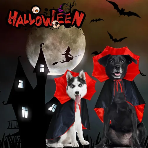 Vista 4 de GOYOSWA Disfraz de Halloween para perro, disfraz de vampiro, capa de vampiro, capa de vampiro, disfraz de Halloween para perros pequeños, medianos