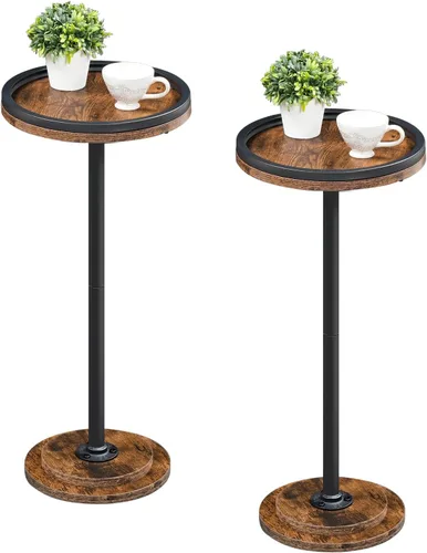 Vista 10 de HOOBRO Mesa auxiliar redonda pequeña, mesa de bebidas, mesa de café Martini con acento de pedestal para espacios pequeños en sala de estar, Negro