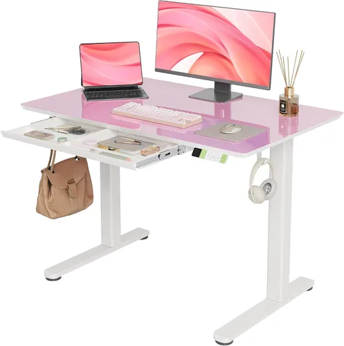 Vista 16 de INNOVAR Escritorio de pie de cristal con cajones, escritorio de pie ajustable de 32 x 19 pulgadas, escritorio de computadora de oficina en casa