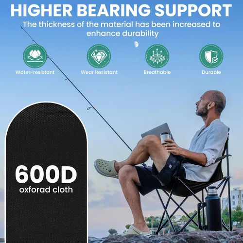 Vista 6 de Paquete de 2 sillas plegables de camping con soporte para tazas, sillas plegables portátiles de césped de 300 libras para adultos, sillas de playa