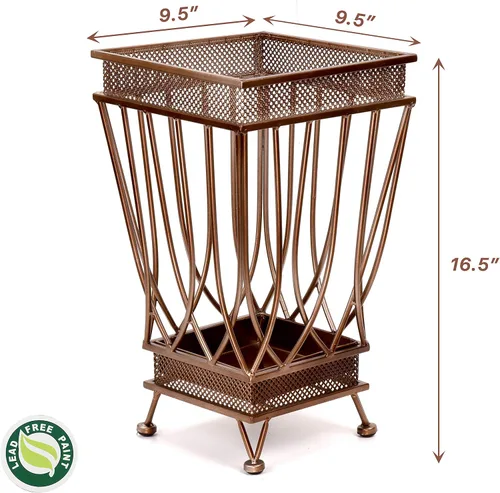 Vista 6 de Dualplex Soporte de paraguas de alta calidad, soporte para paraguas, aspecto antiguo, decoración de pasillo de metal, estilo cuadrado con bandeja