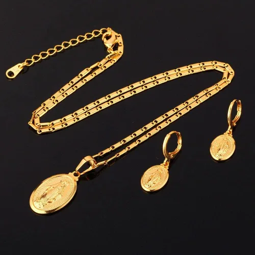 Vista 3 de U7 Catholic Gift Stainless Steel 18K Gold Plated Coin MedalCrucifix CrossVirgin MaryRosary Necklaces for Women Men