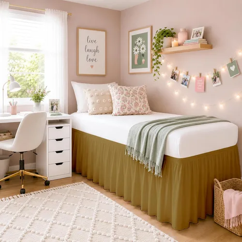 Vista 11 de SlumberWell Falda de cama de microfibra extra larga con volantes para dormitorio de collage, panel de tres lados, fácil ajuste y elegante