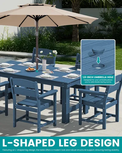 Vista 5 de SERWALL Juego de mesa y sillas de comedor para exteriores HDPE para 4 Azul marino
