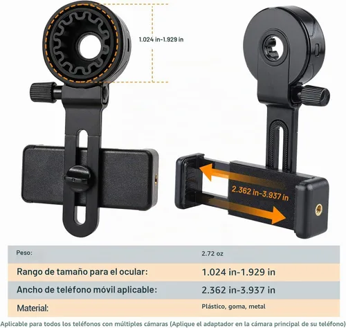 Vista 2 de LAKWAR Adaptador de teléfono para telescopio, soporte universal