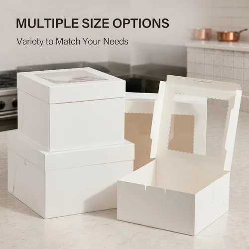 Vista 3 de Kootek 10 cajas para tartas, caja de pastel de 12 x 12 x 8 pulgadas de alto con ventana, cajas blancas de panadería, cajas grandes para hornear