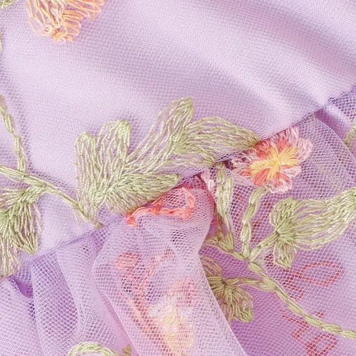 Vista 4 de ODASDO Infant Baby Girl Tulle Romper Flower Embroidery Princess Bodysuit with Headband Birthday Party Cake Smash Outfit