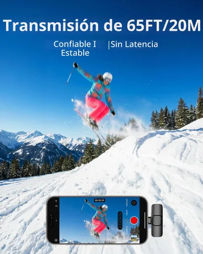 Vista 5 de Micrófono Lavalier inalámbrico para iPhone, Android, iPad, tabletas, mini micrófono Bluetooth con cancelación de ruido, transmisión de 65 pies