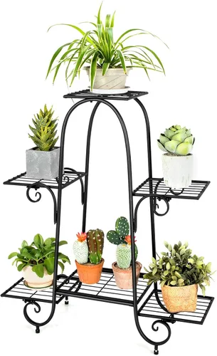 Vista 8 de Giantex Soporte de metal para macetas de 6 niveles, estante de exhibición de plantas para patio, jardín, balcón, hogar, estante de almacenamiento