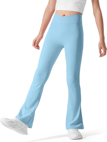 Vista 6 de BOOPH Leggings acampanados para niñas con bolsillos cruzados de cintura alta, pantalones de yoga acampanados pantalones deportivos