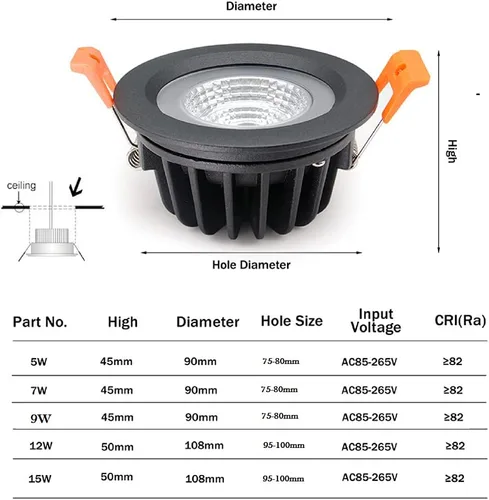 Vista 4 de LS-PRO Lámpara de techo empotrable LED de 3.5 pulgadas, 5 W, panel de aluminio delgado, lámpara de ducha resistente al óxido, IP65, impermeable