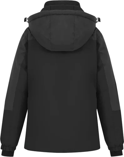 Vista 3 de Spmor Chaqueta de esquí impermeable con capucha para mujer, abrigo de snowboard cálido para invierno