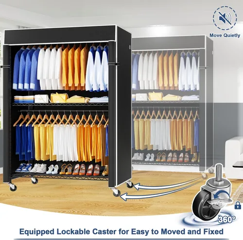 Vista 5 de ULIFHOME P8C Pro - Perchero resistente (con diseño de ancho extendido) para colgar ropa con ruedas bloqueables, 42 pulgadas de ancho x 15.8 pulgadas