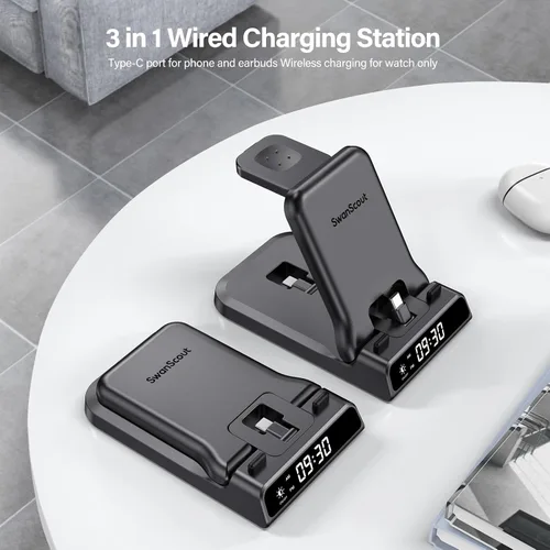 Vista 6 de Estación de carga 3 en 1 para Google Pixel Watch 3/2, soporte de cargador USB C con cable súper rápido de 25 W para Google Pixel 10/10 Pro/10 Pro