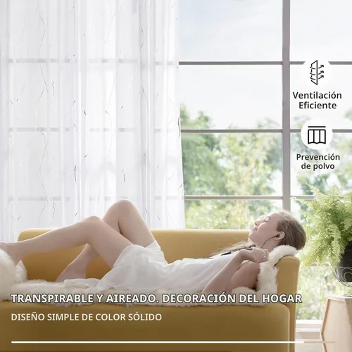 Vista 4 de Deconovo - Cortinas transparentes con filtro de luz de 84 pulgadas de largo Plata